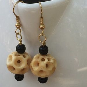 Bone bead drop earrings
